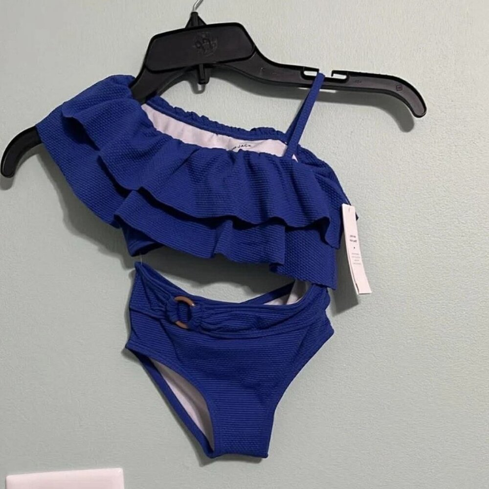 Janie Jack Bathing Suit SZ 3 Double Ruffle Textured 50+ Bikini Two Piece NWT - Picture 2 of 3